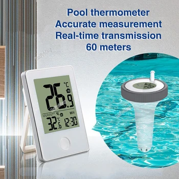 Цифровой беспроводной плавающий термометр для бассейна с часами времени, крытый / Открытый Плавательный бассейн, водные курорты, Аквариумы, дистанционное наблюдение