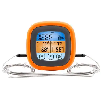 Цифровой термометр для мяса для приготовления пищи, термометр для мяса с мгновенным считыванием, термометр для барбекю, пробоотборник для мяса с 2 датчиками, сенсорный экран и ЖК-дисплей