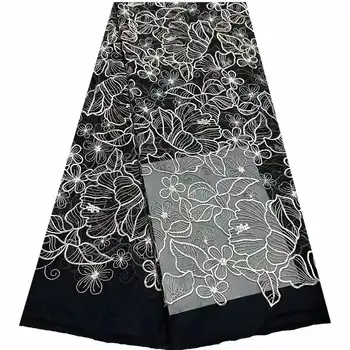 Черная африканская кружевная ткань 2023, Высококачественная Тюлевая вышивка, Нигерийское кружево, французская Сетчатая ткань 5 ярдов для свадебного платья