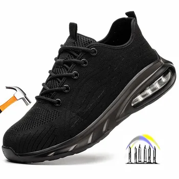 Черная рабочая обувь со стальным носком, защищающая от проколов, мужская рабочая защитная обувь, защищающая от проколов, специальная рабочая обувь с железными рабочими ботинками