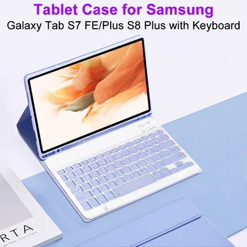 Чехол для Samsung Galaxy Tab S7 FE/S8 Plus/S7 Plus с клавиатурой, чехол для клавиатуры с держателем S Pen для Galaxy Tab S8 + /S7 FE /S7 +