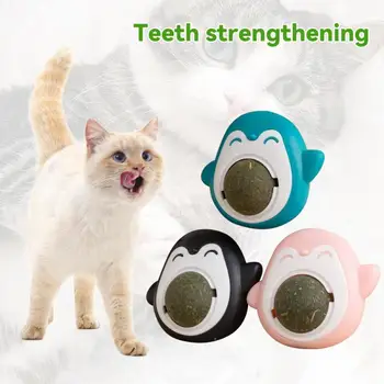 Шарики кошачьей мяты в стиле пингвинов, Скрежещущие зубами Интерактивные игрушки для кошек с мятой, Съедобные Безопасные Полезные закуски, Устойчивые к укусам Принадлежности для домашних кошек