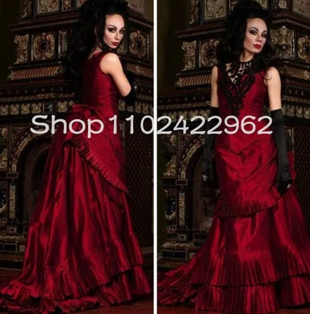 Шелковая тафта, готические платья для выпускного вечера в викторианском стиле, костюм вампира для косплея, бальное платье, корсет на шнуровке, вечернее платье на Хэллоуин