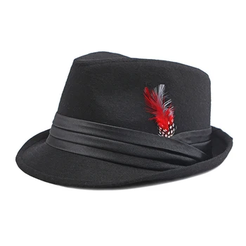 Шерстяной Джазовый Топпер, женская осенне-зимняя шляпа с британским пером, Мужская Джазовая шляпа, Шляпа джентльмена, Панама, Фетровые шляпы