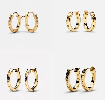 Шикарные серьги-кольца из стерлингового серебра S925 пробы с золотистым аналогом в стиле Ноа Брэдли PAN03E