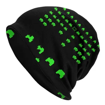 Шляпы-капоты Мужские Женские Space Invaders GREEN Retrogaming 80-х Pixel Console для любителей видеоигр Street Skullies Шапочки Кепки