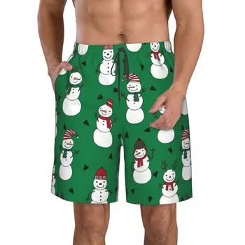 Шорты с рождественским снеговиком, повседневные шорты с плоской передней частью для мужчин, пляжные брюки с завязками, комфортные шорты для дома