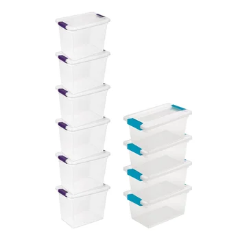 Штабелируемый ящик для хранения с защелкой, 6 упаковок, и средняя прозрачная коробка для зажима файлов с защелкой, 4 упаковки для организации домашнего хозяйства