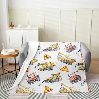 Экскаватор всесезонный, покрывало для кровати, Плюшевое одеяло с акварельным рисунком автомобиля, для дивана, детского оборудования, грузовиков