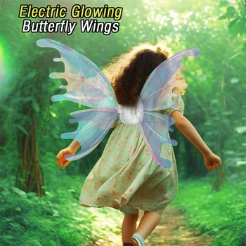 Электрические светящиеся крылья бабочки с музыкой, блестящие движущиеся крылья феи для детского дня рождения, Рождества и наряда на Хэллоуин