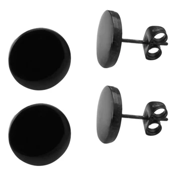 Ювелирные изделия, мужские серьги, заклепки для ушей в форме круга 10 мм, 4шт (2 пары), нержавеющая сталь, черный