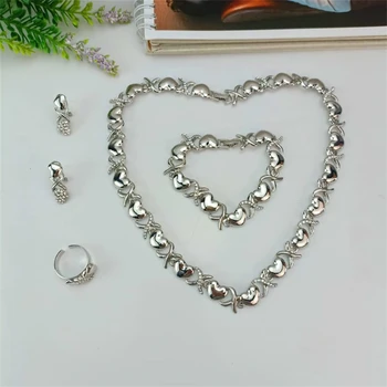 Ювелирный набор EMMA XOXO Серебряное ожерелье в виде сердца, Свадебное ожерелье со стразами, серьги, браслет, кольцо, подарок для женщин