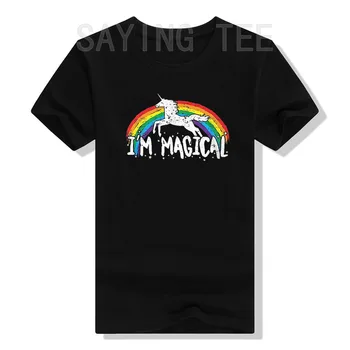 Я волшебный - Мужская модная футболка Rainbow Unicorn Magic, футболки с юмористическим рисунком, милые хлопковые блузки с коротким рукавом, подарки