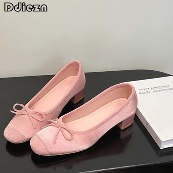 2023 Женская обувь на плоской подошве, новая модная обувь с квадратным носком и узлом-бабочкой, неглубокая элегантная розовая осенняя женская повседневная обувь Mary Jane на плоской подошве