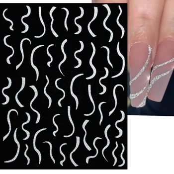 3D Наклейки для ногтей Glitter Line Лазерная Золотая Серебряная полоса Французские наклейки Дизайн Голографическая волна Абстрактный изгиб Дизайн ногтей Маникюр