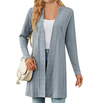 Women's Fashion Casual Floral Solid Medium Length Cardigan Jacket Coat куртки осенние женские chaqueta mujer пальто женское