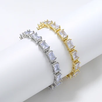 Браслет ZHUKOU в виде эллипса и прямоугольника для женщин, мужской браслет из белого кубического циркония, золотые женские браслеты для рук VL346