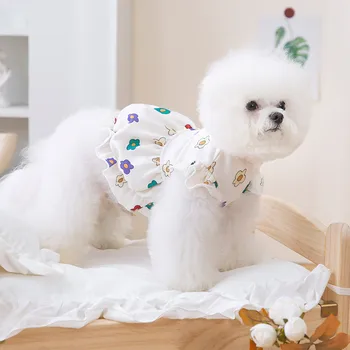 Весенне-осенний сезон Маленькая собачка, Милое дышащее платье с цветочным принтом, Кошка, Маленькая собачка, Плюшевая одежда для домашних животных Оптом