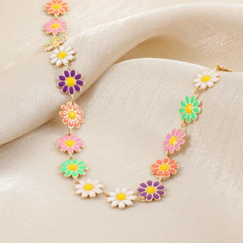 Винтажное ожерелье с подсолнухом и маргариткой, женское простое многоцветное ожерелье с цепочкой на ключицу, свадебное ожерелье, модные украшения для новобрачных