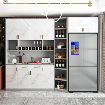 Встроенный в стену обеденный шкаф Rock board, светлая роскошная кухня, высокий шкаф, встроенный шкаф для чая и воды