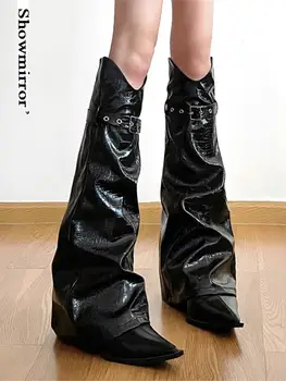 Гетры из искусственной кожи с металлической пряжкой, модные женские длинные носки из искусственной кожи, готические черные костюмы в стиле панк, закрывающие носок на щиколотке
