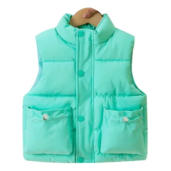 Детская зимняя теплая куртка-жилет для малышей, осенне-зимние пальто без рукавов со стоячим воротником, женская повседневная куртка оверсайз