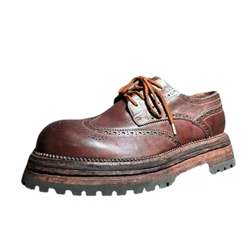 Дизайнерские мужские дерби Goodyear из натуральной кожи ручной работы, увеличенные на 5 см, модные повседневные туфли в стиле ретро с резьбой, мужские туфли для уличной съемки.