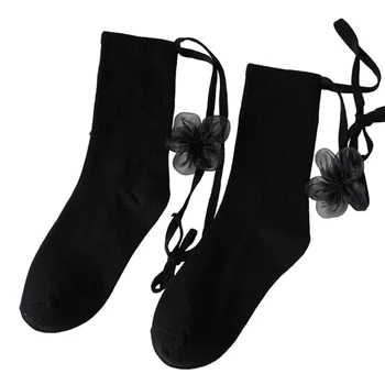 Женские носки на шнуровке, носки для икр с цветочным узором 