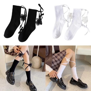 Женские носки на шнуровке, носки для студенток, носки в стиле Лолиты, носки из телячьей кожи