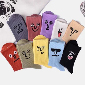 Женские носки унисекс Harajuku Красочные Забавные Милые Счастливые Корейские выражения Хлопчатобумажные носки ярких цветов Корейская мода Kawaii Couple Sox