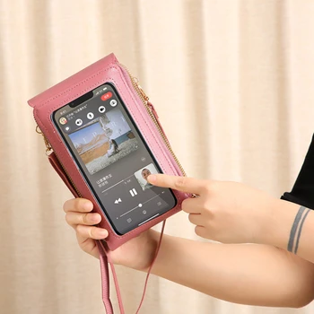 Женские сумки через плечо, кошельки, кошелек для мобильного телефона с сенсорным экраном, сумочка с мягким кожаным ремешком для Samsung iPhone Xiaomi Huawei