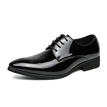 Классическая модная мужская кожаная обувь в стиле дерби, повседневная вечерняя мужская обувь с острым носком на шнуровке, Офисная свадебная вечеринка