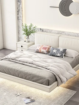 Кожаные кровати Минималистская домашняя мебель Каркас двуспальной кровати Для маленькой квартиры 150 Спальный гарнитур в скандинавском стиле