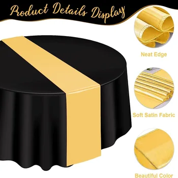 костюм из 8 предметов размером 84 дюйма, Круглая пластиковая скатерть, настольная дорожка размером 12x108 дюймов, свадебная вечеринка, черное золото, одноразовое круглое покрытие для стола