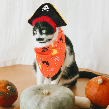 Костюмы для кошек на Хэллоуин, Пиратская шляпа для домашних животных, Бандана, Комплект, Треугольный Декоративный Реквизит для фотографий, Плюш