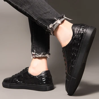Кроссовки Мужская повседневная обувь на шнуровке Модные уличные черные кроссовки дышащие Базовые туфли на плоской подошве мужская обувь ручной работы из натуральной кожи