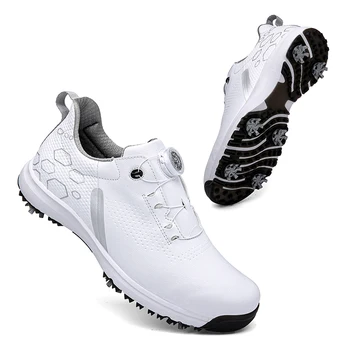 Мужская Профессиональная обувь для гольфа, Водонепроницаемые Кроссовки для гольфа с шипами, Черно-белые кроссовки для гольфа, Обувь для гольфа большого размера с быстрой шнуровкой