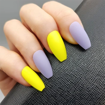 Набор из 24 шт. неоново-желтых искусственных ногтей с черными линиями, накладные ногти во французском стиле, миндаль ярких цветов для лета
