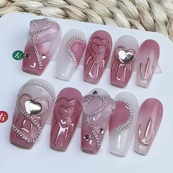 Накладные ногти ручной работы, сделай сам, накладной ноготь с розовым жемчугом, Наклеивай на ногти, полное покрытие, искусственный маникюр, инструмент для украшения ногтей, Инструменты для ногтей