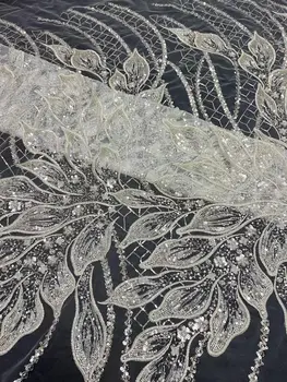 Новая французская кружевная ткань с бусинами из тюля S-13028742, высококачественная африканская кружевная ткань для вечернего платья в нигерийском стиле