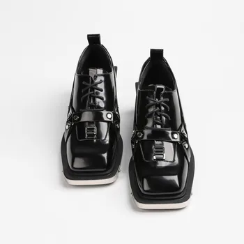Осенне-зимняя модная мужская обувь Muller на толстом каблуке с квадратным носком и металлической шнуровкой в новом стиле