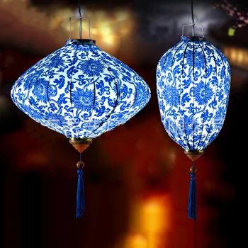 Подвесной фонарь в китайском стиле 12/14 дюймов, сине-белый фарфоровый фонарь для новогодней вечеринки, уличный декоративный фонарь для фестиваля
