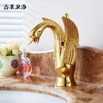 Позолоченный смеситель для ванной комнаты, роскошный золотой кран в форме лебедя, кран с двойной ручкой, установленный на бортике, из твердой латуни