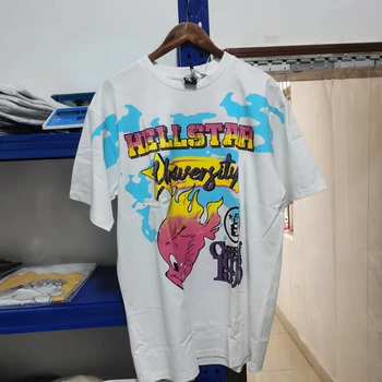 Реальные фотографии футболок Hellstar с высококачественным принтом цвета пламени для мужчин и женщин, футболки в стиле хип-хоп, уличная одежда