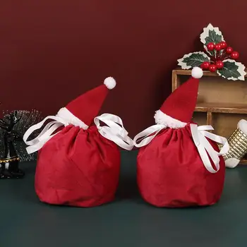 Рождественские тканевые сумки на шнурке Тканевые подарочные пакеты на шнурке Модная Изысканная сумка для хранения Рождественских подарков