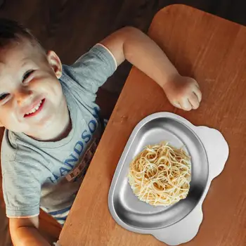 Тарелка для малышей, всасывающий лоток для закусок, тарелка в форме милого животного из нержавеющей стали для малышей в домашнем детском саду или в школе