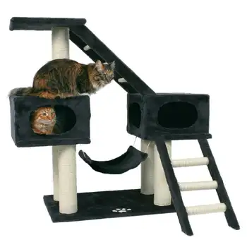 Трехуровневая 43-дюймовая кошачья елка из плюша и сизаля Malaga с когтеточками, 2 домиками и лестницами, темно-серая