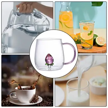 Хрустальные Стаканчики, стеклянные Стаканы для сока, питьевой воды, 3D Прозрачная кружка с клубникой и розой, новые креативные чашки для завтрака, чая с молоком