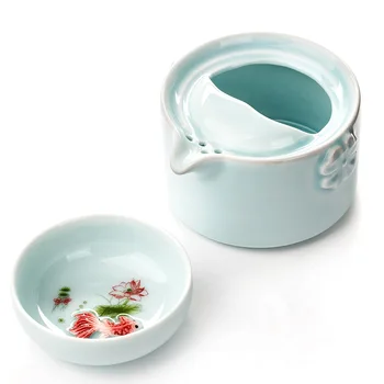 Чайный набор Кунг-фу Celadon 3D Carp включает в себя 1 заварочный чайник 1 ЧайНую чашку Чайные наборы Gongfu Чашки и кружки Кофейную посуду Чайные Сервизы Gaiwan Cup