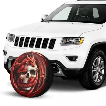 Чехол для запасного колеса с красным драконом и черепом, универсальный водонепроницаемый защитный чехол для колеса, подходящий для Jeep Trailer RV SUV Camper Vehicle